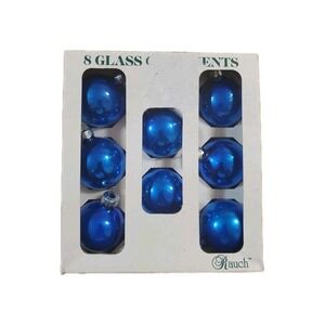 Vintage Rauch Blue Glass Christmas Ornaments 1.75" Set of 8